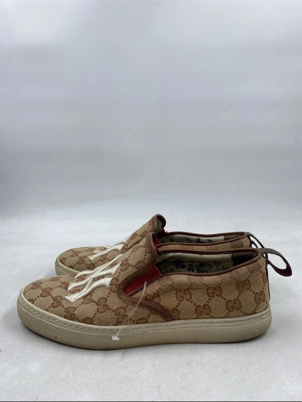 Gucci Beige GG Canvas Slip-On Sneakers with Red Trim